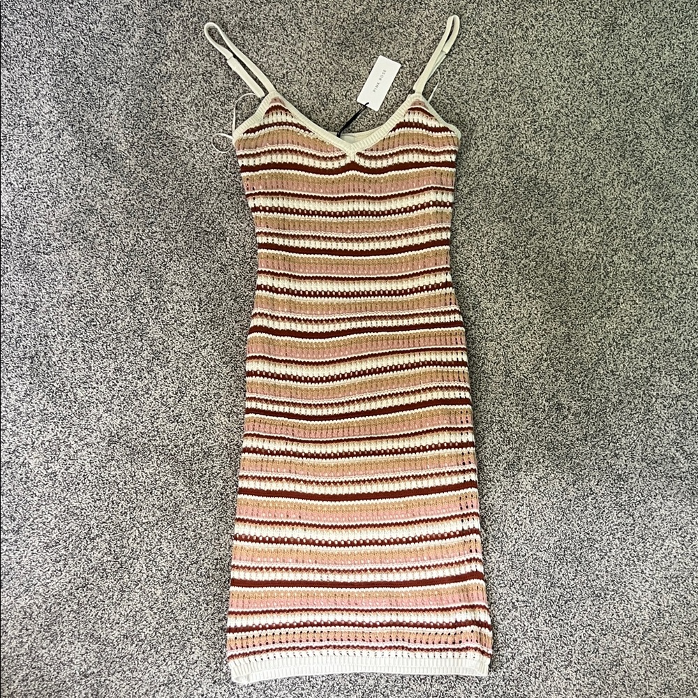 Pink Rose Knit Multicolor Striped Midi Dress